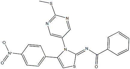 N-(4-{4-nitrophenyl}-3-[2-(methylsulfanyl)-5-pyrimidinyl]-1,3-thiazol-2(3H)-ylidene)benzamide Struktur