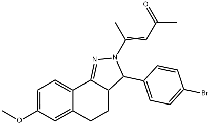 4-[3-(4-bromophenyl)-7-methoxy-3,3a,4,5-tetrahydro-2H-benzo[g]indazol-2-yl]-3-penten-2-one Struktur