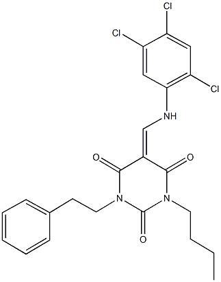 1-butyl-3-(2-phenylethyl)-5-[(2,4,5-trichloroanilino)methylene]-2,4,6(1H,3H,5H)-pyrimidinetrione Struktur