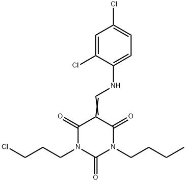 1-butyl-3-(3-chloropropyl)-5-[(2,4-dichloroanilino)methylene]-2,4,6(1H,3H,5H)-pyrimidinetrione Struktur