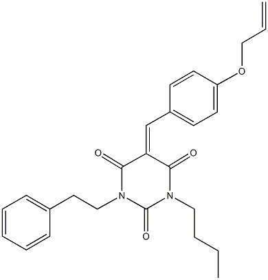 5-[4-(allyloxy)benzylidene]-1-butyl-3-(2-phenylethyl)-2,4,6(1H,3H,5H)-pyrimidinetrione Struktur