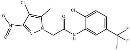 2-{4-chloro-3-nitro-5-methyl-1H-pyrazol-1-yl}-N-[2-chloro-5-(trifluoromethyl)phenyl]acetamide Struktur