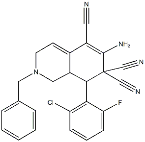 6-amino-2-benzyl-8-(2-chloro-6-fluorophenyl)-2,3,8,8a-tetrahydro-5,7,7(1H)-isoquinolinetricarbonitrile Struktur