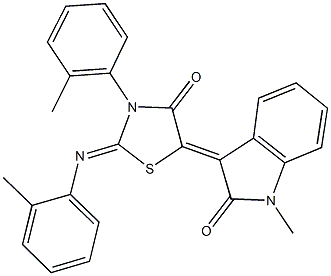 1-methyl-3-{3-(2-methylphenyl)-2-[(2-methylphenyl)imino]-4-oxo-1,3-thiazolidin-5-ylidene}-1,3-dihydro-2H-indol-2-one Struktur