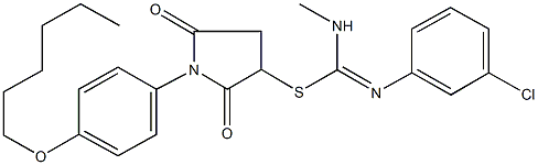 1-[4-(hexyloxy)phenyl]-2,5-dioxo-3-pyrrolidinyl N'-(3-chlorophenyl)-N-methylimidothiocarbamate Struktur