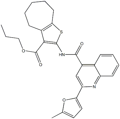 propyl 2-({[2-(5-methyl-2-furyl)-4-quinolinyl]carbonyl}amino)-5,6,7,8-tetrahydro-4H-cyclohepta[b]thiophene-3-carboxylate Struktur