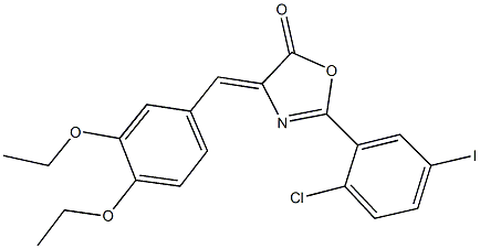 2-(2-chloro-5-iodophenyl)-4-(3,4-diethoxybenzylidene)-1,3-oxazol-5(4H)-one Struktur