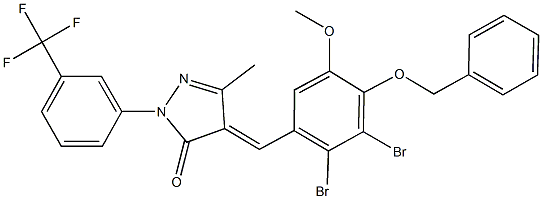 4-[4-(benzyloxy)-2,3-dibromo-5-methoxybenzylidene]-5-methyl-2-[3-(trifluoromethyl)phenyl]-2,4-dihydro-3H-pyrazol-3-one Struktur