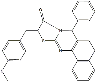 10-[4-(methylsulfanyl)benzylidene]-7-phenyl-5,7-dihydro-6H-benzo[h][1,3]thiazolo[2,3-b]quinazolin-9(10H)-one Struktur