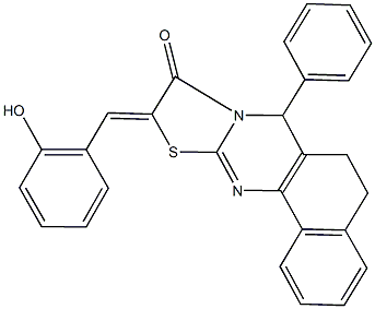 10-(2-hydroxybenzylidene)-7-phenyl-5,7-dihydro-6H-benzo[h][1,3]thiazolo[2,3-b]quinazolin-9(10H)-one Struktur