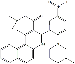 5-[5-nitro-2-(3-methyl-1-piperidinyl)phenyl]-2,2-dimethyl-2,3,5,6-tetrahydrobenzo[a]phenanthridin-4(1H)-one Struktur