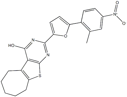 2-(5-{4-nitro-2-methylphenyl}-2-furyl)-6,7,8,9-tetrahydro-5H-cyclohepta[4,5]thieno[2,3-d]pyrimidin-4-ol Struktur