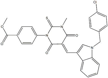 methyl 4-(5-{[1-(4-chlorobenzyl)-1H-indol-3-yl]methylene}-3-methyl-4,6-dioxo-2-thioxotetrahydro-1(2H)-pyrimidinyl)benzoate Struktur