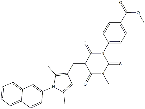 methyl 4-(5-{[2,5-dimethyl-1-(2-naphthyl)-1H-pyrrol-3-yl]methylene}-3-methyl-4,6-dioxo-2-thioxotetrahydro-1(2H)-pyrimidinyl)benzoate Struktur