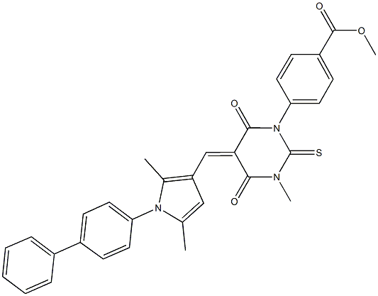 methyl 4-(5-[(1-[1,1'-biphenyl]-4-yl-2,5-dimethyl-1H-pyrrol-3-yl)methylene]-3-methyl-4,6-dioxo-2-thioxotetrahydro-1(2H)-pyrimidinyl)benzoate Struktur