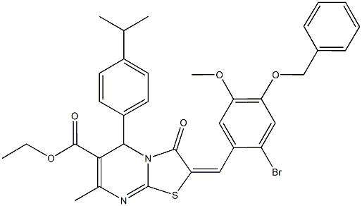 ethyl 2-[4-(benzyloxy)-2-bromo-5-methoxybenzylidene]-5-(4-isopropylphenyl)-7-methyl-3-oxo-2,3-dihydro-5H-[1,3]thiazolo[3,2-a]pyrimidine-6-carboxylate Struktur