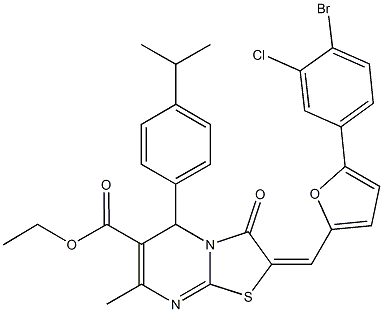 ethyl 2-{[5-(4-bromo-3-chlorophenyl)-2-furyl]methylene}-5-(4-isopropylphenyl)-7-methyl-3-oxo-2,3-dihydro-5H-[1,3]thiazolo[3,2-a]pyrimidine-6-carboxylate Struktur