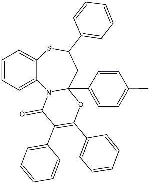 4a-(4-methylphenyl)-2,3,6-triphenyl-5,6-dihydro-1H,4aH-[1,3]oxazino[2,3-d][1,5]benzothiazepin-1-one Struktur