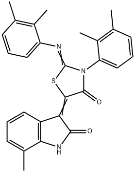 3-{3-(2,3-dimethylphenyl)-2-[(2,3-dimethylphenyl)imino]-4-oxo-1,3-thiazolidin-5-ylidene}-7-methyl-1,3-dihydro-2H-indol-2-one Struktur