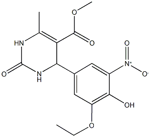 methyl 4-{3-ethoxy-4-hydroxy-5-nitrophenyl}-6-methyl-2-oxo-1,2,3,4-tetrahydro-5-pyrimidinecarboxylate Struktur