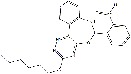 3-(hexylsulfanyl)-6-{2-nitrophenyl}-6,7-dihydro[1,2,4]triazino[5,6-d][3,1]benzoxazepine Struktur