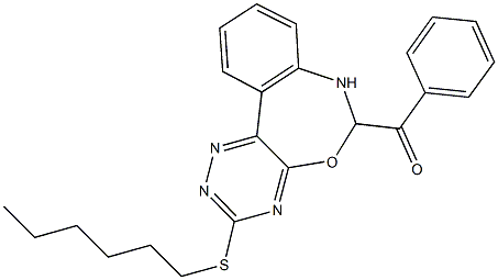 [3-(hexylsulfanyl)-6,7-dihydro[1,2,4]triazino[5,6-d][3,1]benzoxazepin-6-yl](phenyl)methanone Struktur