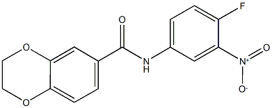 N-{4-fluoro-3-nitrophenyl}-2,3-dihydro-1,4-benzodioxine-6-carboxamide Struktur