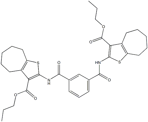 propyl 2-{[3-({[3-(propoxycarbonyl)-5,6,7,8-tetrahydro-4H-cyclohepta[b]thien-2-yl]amino}carbonyl)benzoyl]amino}-5,6,7,8-tetrahydro-4H-cyclohepta[b]thiophene-3-carboxylate Struktur