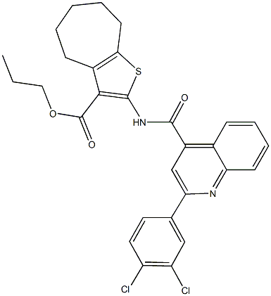 propyl 2-({[2-(3,4-dichlorophenyl)-4-quinolinyl]carbonyl}amino)-5,6,7,8-tetrahydro-4H-cyclohepta[b]thiophene-3-carboxylate Struktur