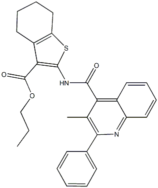 propyl 2-{[(3-methyl-2-phenyl-4-quinolinyl)carbonyl]amino}-4,5,6,7-tetrahydro-1-benzothiophene-3-carboxylate Struktur