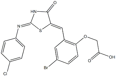 [4-bromo-2-({2-[(4-chlorophenyl)imino]-4-oxo-1,3-thiazolidin-5-ylidene}methyl)phenoxy]acetic acid Struktur