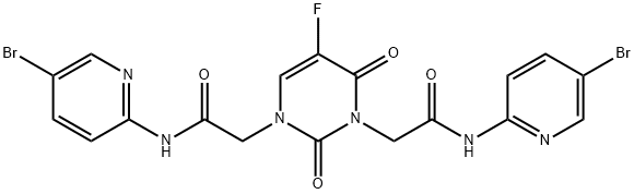 N-(5-bromo-2-pyridinyl)-2-(3-{2-[(5-bromo-2-pyridinyl)amino]-2-oxoethyl}-5-fluoro-2,6-dioxo-3,6-dihydro-1(2H)-pyrimidinyl)acetamide Struktur