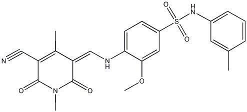 4-{[(5-cyano-1,4-dimethyl-2,6-dioxo-1,6-dihydro-3(2H)-pyridinylidene)methyl]amino}-3-methoxy-N-(3-methylphenyl)benzenesulfonamide Struktur