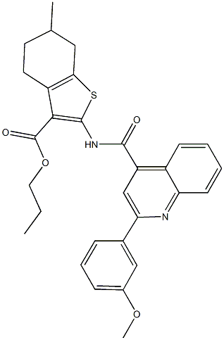 propyl 2-({[2-(3-methoxyphenyl)-4-quinolinyl]carbonyl}amino)-6-methyl-4,5,6,7-tetrahydro-1-benzothiophene-3-carboxylate Struktur