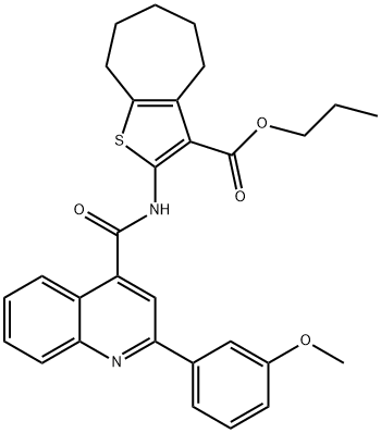 propyl 2-({[2-(3-methoxyphenyl)-4-quinolinyl]carbonyl}amino)-5,6,7,8-tetrahydro-4H-cyclohepta[b]thiophene-3-carboxylate Struktur