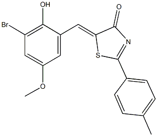 5-(3-bromo-2-hydroxy-5-methoxybenzylidene)-2-(4-methylphenyl)-1,3-thiazol-4(5H)-one Struktur