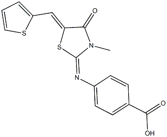 4-{[3-methyl-4-oxo-5-(2-thienylmethylene)-1,3-thiazolidin-2-ylidene]amino}benzoic acid Struktur