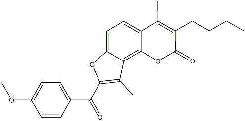 3-butyl-8-(4-methoxybenzoyl)-4,9-dimethyl-2H-furo[2,3-h]chromen-2-one Struktur