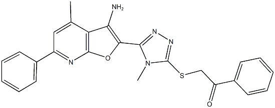 2-{[5-(3-amino-4-methyl-6-phenylfuro[2,3-b]pyridin-2-yl)-4-methyl-4H-1,2,4-triazol-3-yl]sulfanyl}-1-phenylethanone Struktur