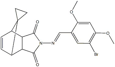 4-[(5-bromo-2,4-dimethoxybenzylidene)amino]-spiro(4-azatricyclo[5.2.1.0~2,6~]dec-8-ene-10,1'-cyclopropane)-3,5-dione Struktur