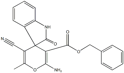 2-amino-3-[(benzyloxy)carbonyl]-5-cyano-1',3'-dihydro-6-methyl-2'-oxospiro[4H-pyran-4,3'-(2'H)-indole] Struktur