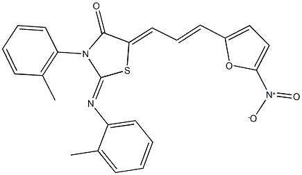 5-(3-{5-nitro-2-furyl}-2-propenylidene)-3-(2-methylphenyl)-2-[(2-methylphenyl)imino]-1,3-thiazolidin-4-one Struktur