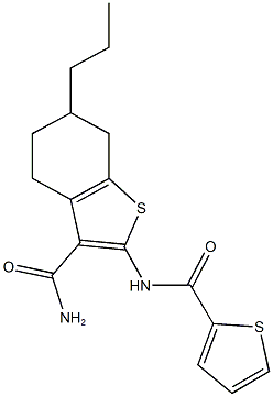 6-propyl-2-[(2-thienylcarbonyl)amino]-4,5,6,7-tetrahydro-1-benzothiophene-3-carboxamide Struktur