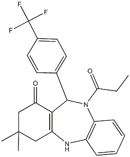 3,3-dimethyl-10-propionyl-11-[4-(trifluoromethyl)phenyl]-2,3,4,5,10,11-hexahydro-1H-dibenzo[b,e][1,4]diazepin-1-one Struktur