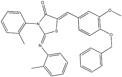 5-[4-(benzyloxy)-3-methoxybenzylidene]-3-(2-methylphenyl)-2-[(2-methylphenyl)imino]-1,3-thiazolidin-4-one Struktur