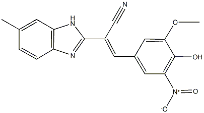 3-{4-hydroxy-3-nitro-5-methoxyphenyl}-2-(6-methyl-1H-benzimidazol-2-yl)acrylonitrile Struktur