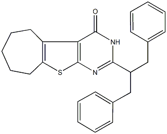 2-(1-benzyl-2-phenylethyl)-3,5,6,7,8,9-hexahydro-4H-cyclohepta[4,5]thieno[2,3-d]pyrimidin-4-one Struktur