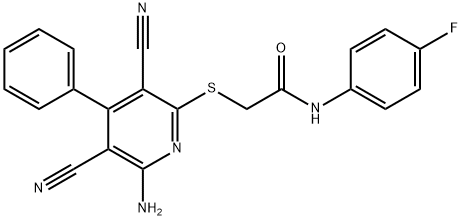 2-[(6-amino-3,5-dicyano-4-phenyl-2-pyridinyl)sulfanyl]-N-(4-fluorophenyl)acetamide Struktur