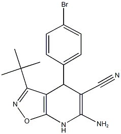 6-amino-4-(4-bromophenyl)-3-tert-butyl-4,7-dihydroisoxazolo[5,4-b]pyridine-5-carbonitrile Struktur