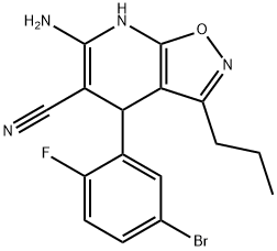 6-amino-4-(5-bromo-2-fluorophenyl)-3-propyl-4,7-dihydroisoxazolo[5,4-b]pyridine-5-carbonitrile Struktur